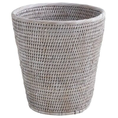 White painted rattan waste paper basket-CBU1290