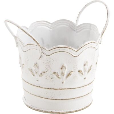 Aged white metal basket-CCF1730