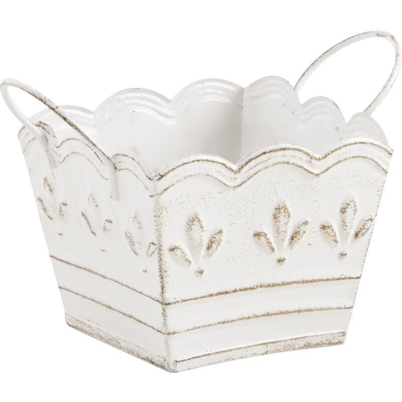 Cestino in metallo bianco invecchiato-CCF1740