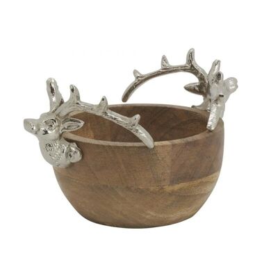 Round basket in mango wood with deer heads-CCO1460
