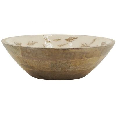 Basket in mango wood and resin with fern decor-CCO1700
