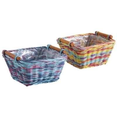 Multicolor square basket in tinted rattan-CCO8910P