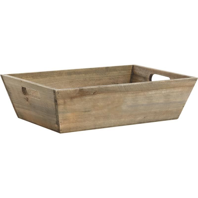 Stained wooden basket + text-CCO9250