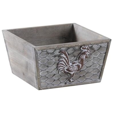 Rooster square basket in wood and metal-CCO9280