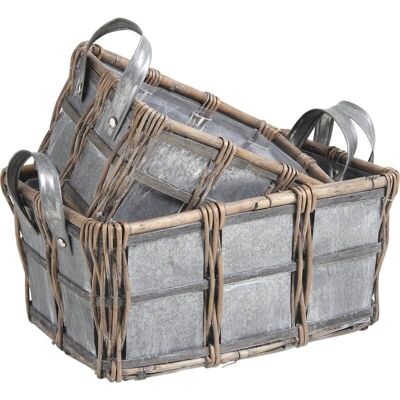 Wood and zinc wicker baskets-CDA531SP
