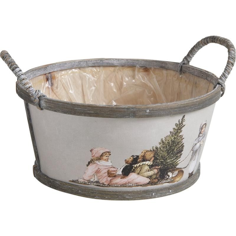 Cesto tondo in legno decorato-CDA5330P