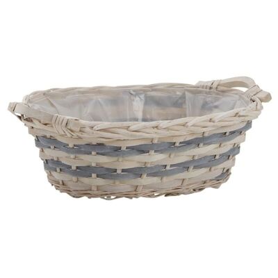 Basket in split wicker and stained wood-CDA5410P