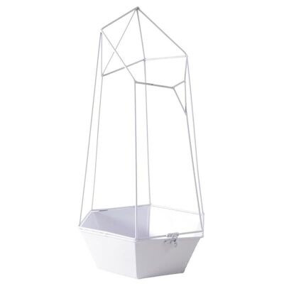 Corbeille cage en métal laqué blanc-CFL1691P