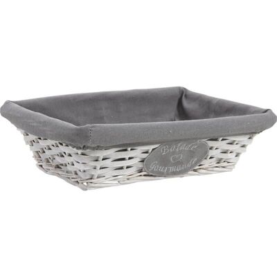 Gray stained wood and wicker basket-CMA3870C