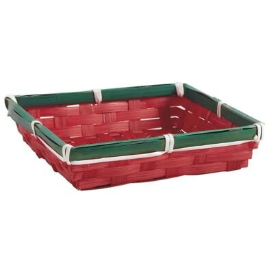 Square bamboo basket red and green-CNO2160