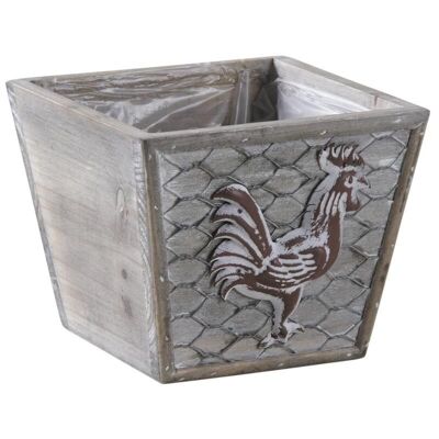 Rooster basket in patinated wood and metal-CPO1560P