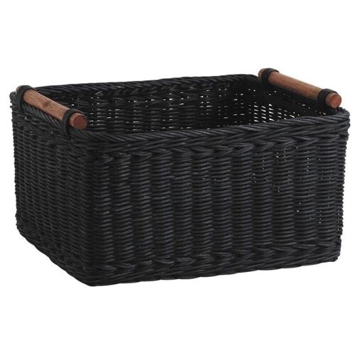 Corbeille de rangement en rotin teinté noir-CRA4581