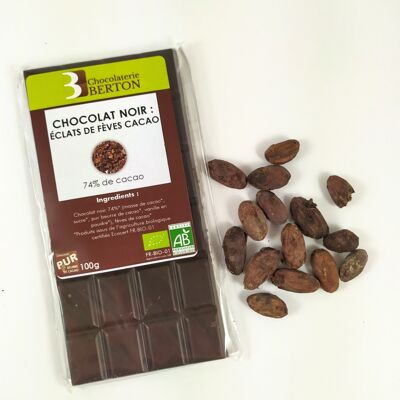 Tablette Chocolat Bio Noir 74% Eclats de fèves de cacao