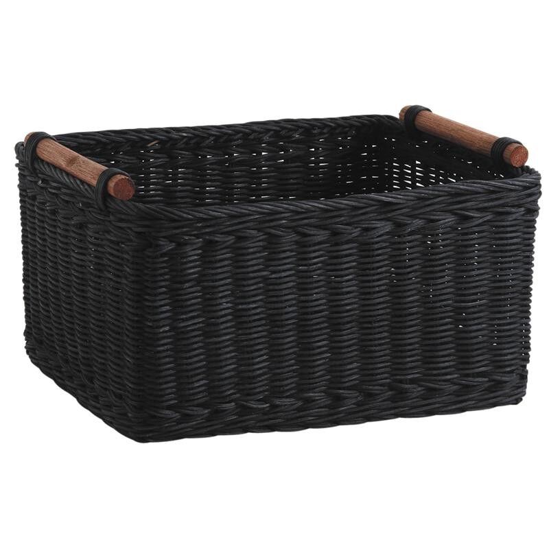 Cesto portaoggetti in rattan tinto nero-CRA4582
