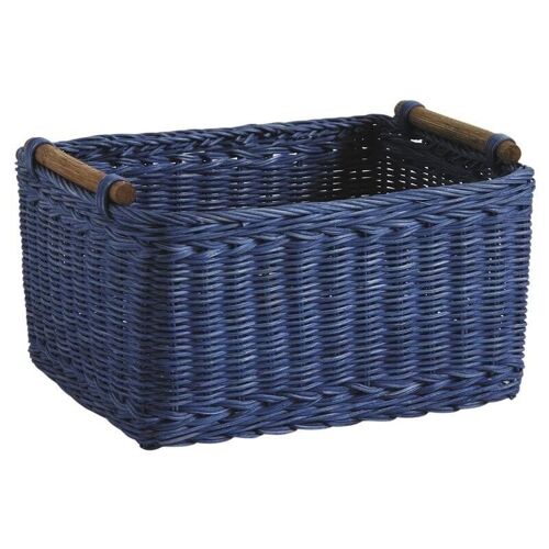 Corbeille de rangement en rotin teinté bleu-CRA4591