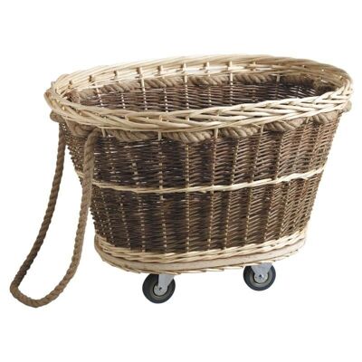 Log cart in raw and white wicker-CRA4900