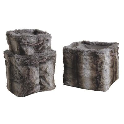 Square faux fur storage baskets-CRA507SC