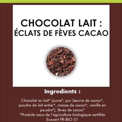 Tablette Chocolat Bio Lait Eclats de fèves de cacao