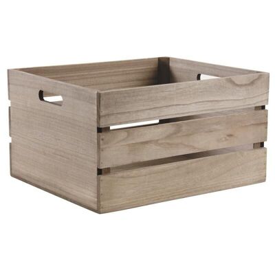 Stained wood storage basket-CRA5370