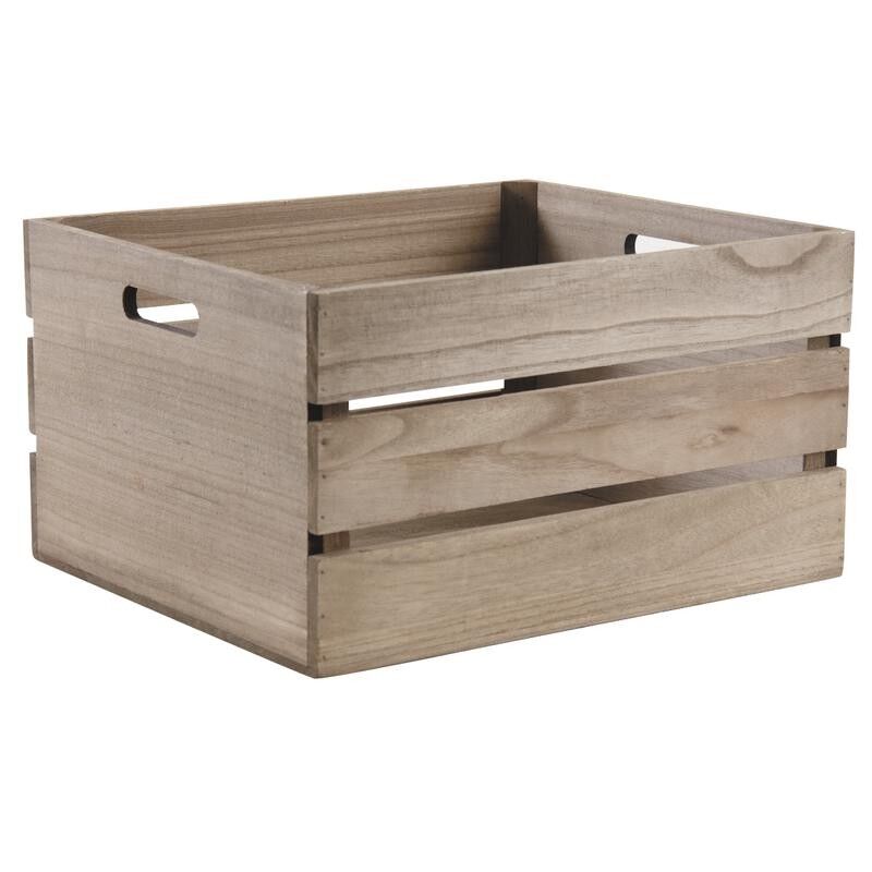 Stained wood storage basket-CRA5370