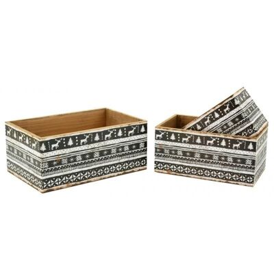 Cajas de almacenaje en madera y papel barnizado Christmas-CRA601S
