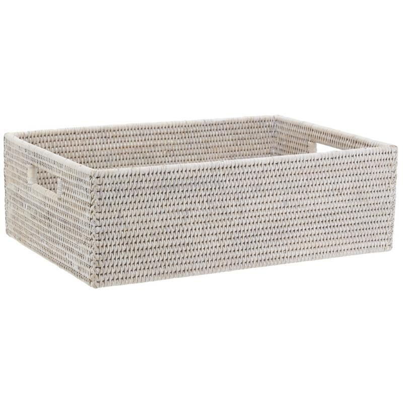 White weathered rattan storage basket-CRA6120