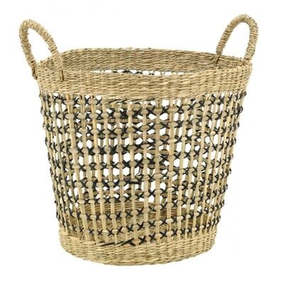 Storage basket in natural and black stained seagrass-CUT1590