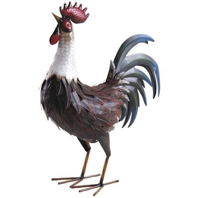 Rooster in red and white lacquered metal-DAN2590