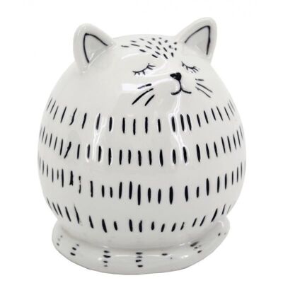Alcancía de cerámica con forma de gato pintada a mano-DAN3170