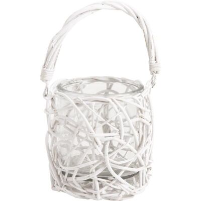 White wicker and glass lantern basket-DBO1650V