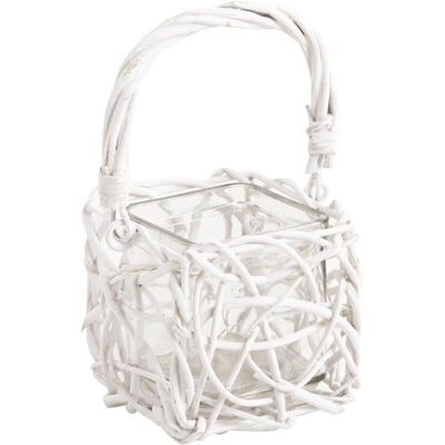 White wicker and glass lantern basket-DBO1660V