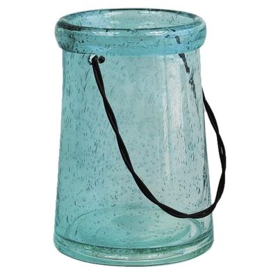 Turquoise glass tealight holder-DBO1950V