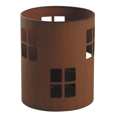 Tealight holder in rusty metal and glass-DBO1960V