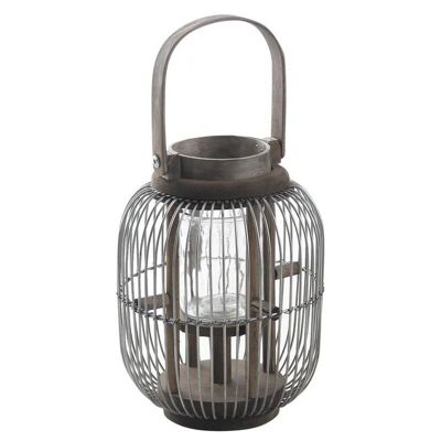 Round lantern in metal and stained wood-DBO2220V
