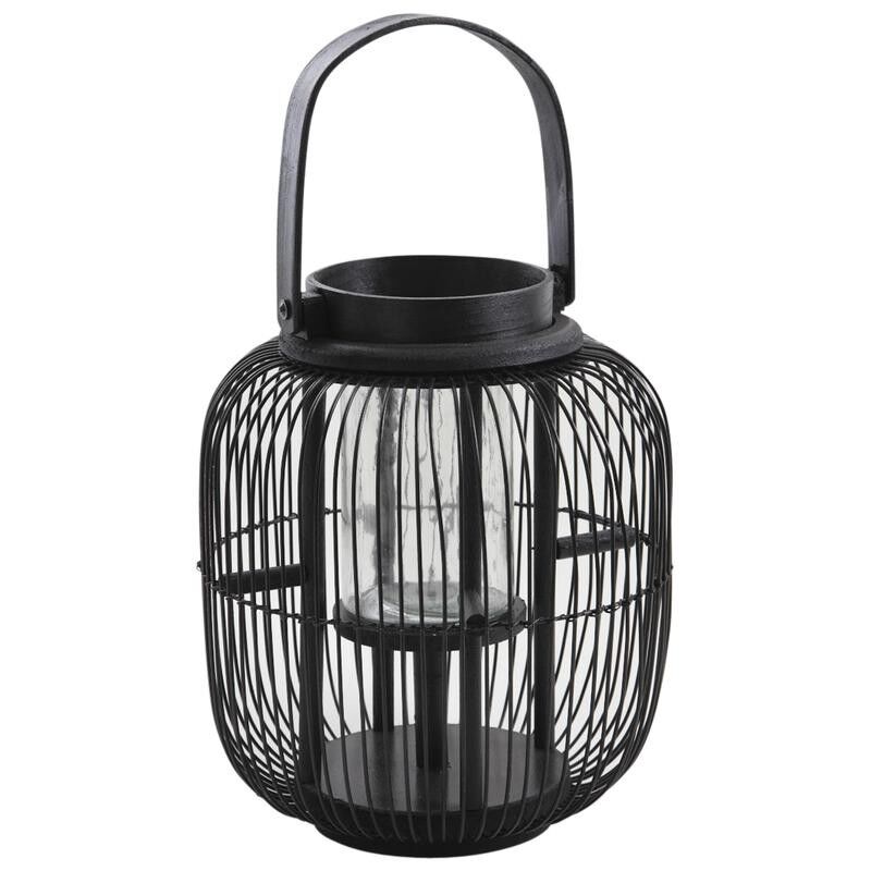 Schwarze Laterne aus Metall und lackiertem Holz-DBO2240V