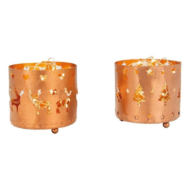 Porta tealight natalizio rotondo in metallo ramato-DBO2270