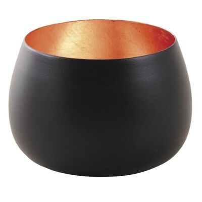 Round black and gold metal tealight holder-DBO2480