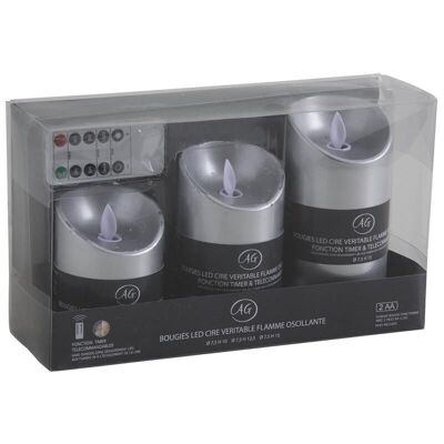 Set of 3 silver LED candles with remote control-DBO271S