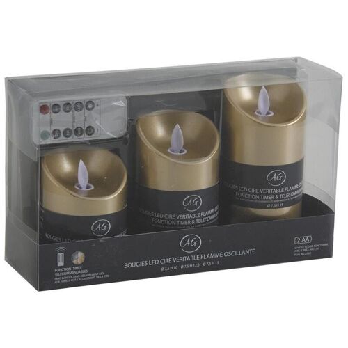 Coffret 3 bougies à LED dorées avec télécommande-DBO272S