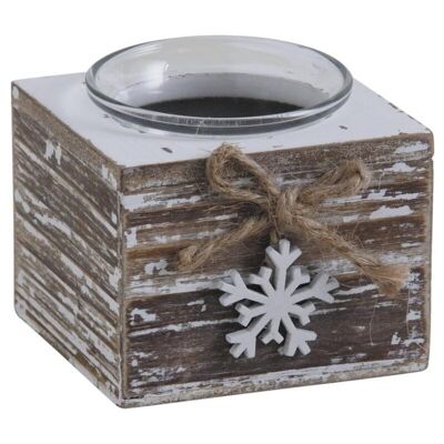Portavelas de madera con copo de nieve-DBO2770V