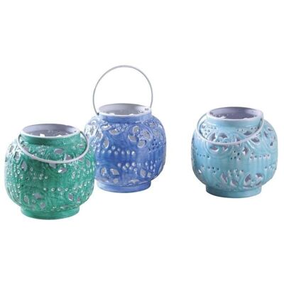 Colored tealight holder in patinated metal-DBO2850