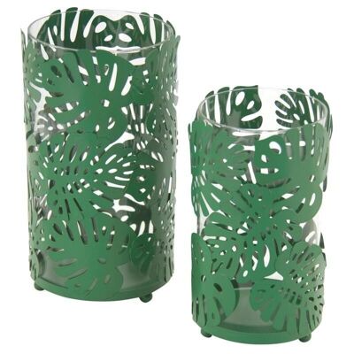 Metal and glass leaf tealight holders-DBO308SV