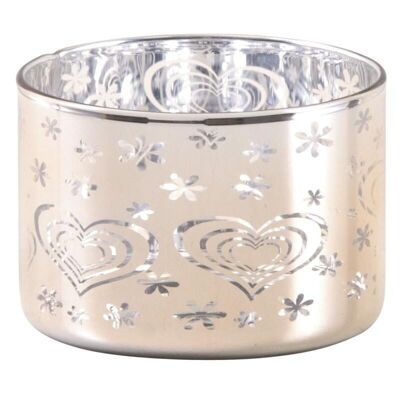 Antique glass tealight holder with hearts-DBO3130V