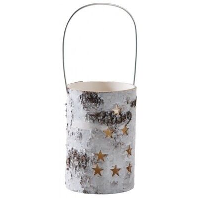 Bleached birch lantern with led-DBO3320