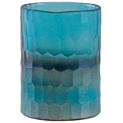 Turquoise glass tealight holder-DBO3440V