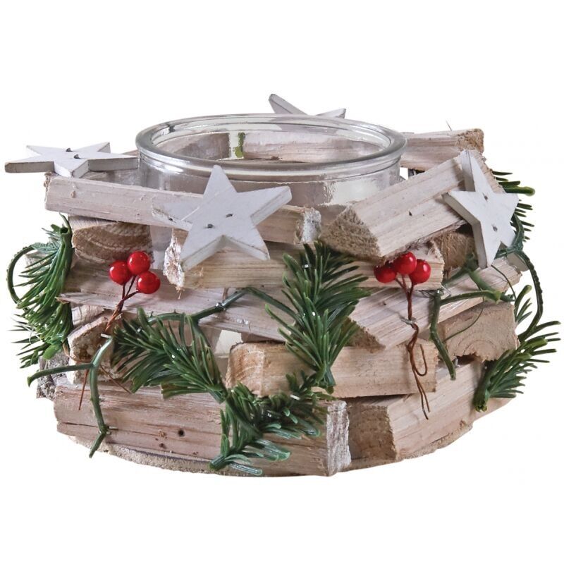 Porta tealight natalizio in legno-DBO3570V