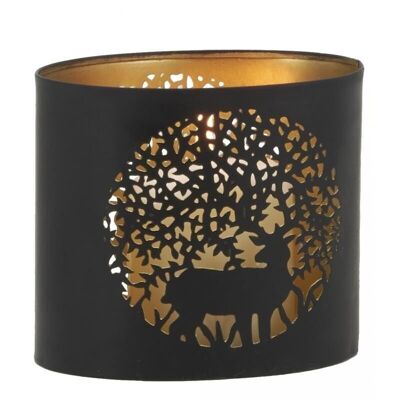 Oval tealight in lacquered metal deer-DBO3700