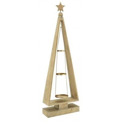 Candle holder in aged pine and metal Christmas tree-DBO3810