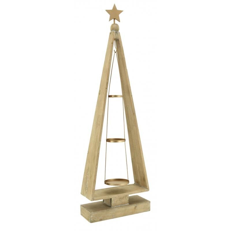 Kerzenhalter aus gealterter Kiefer und Weihnachtsbaum aus Metall-DBO3810