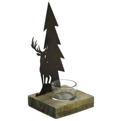 Metal and wood candle holder-DBO3860V